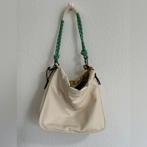 Rotunda Chic Cream Shoulder Bag with Green Accents